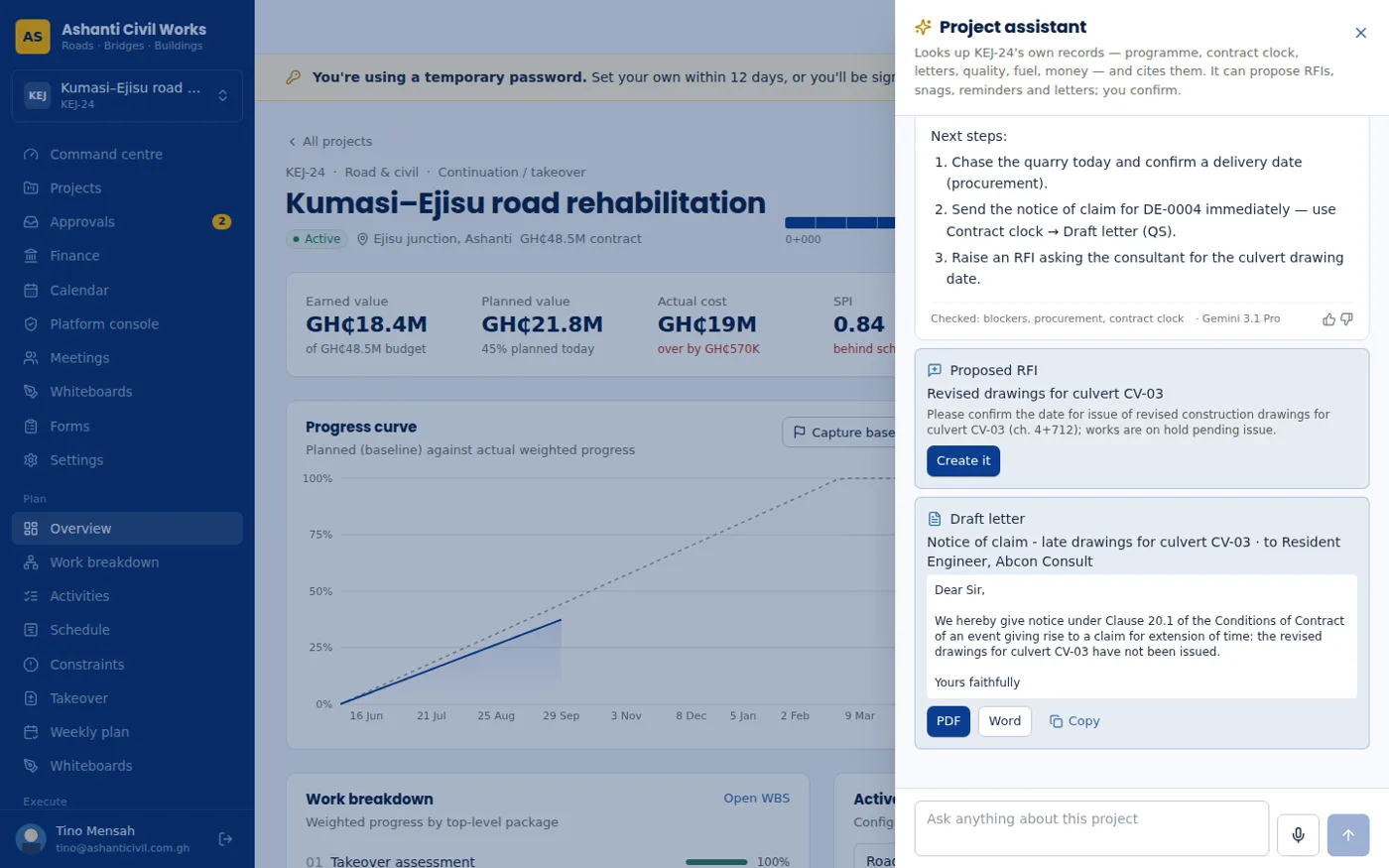 AI assistant answering from project records